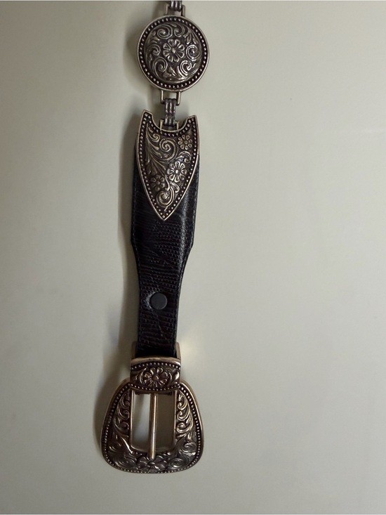 Bringhton 1996 black leather belt silver tone M 35/36 in long western rodeo boho main image 8